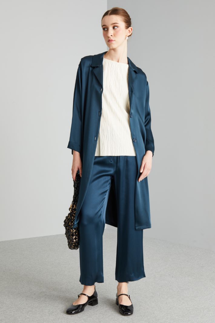 Casacca in raso di viscosa - BLU SCURO - Fashion Market