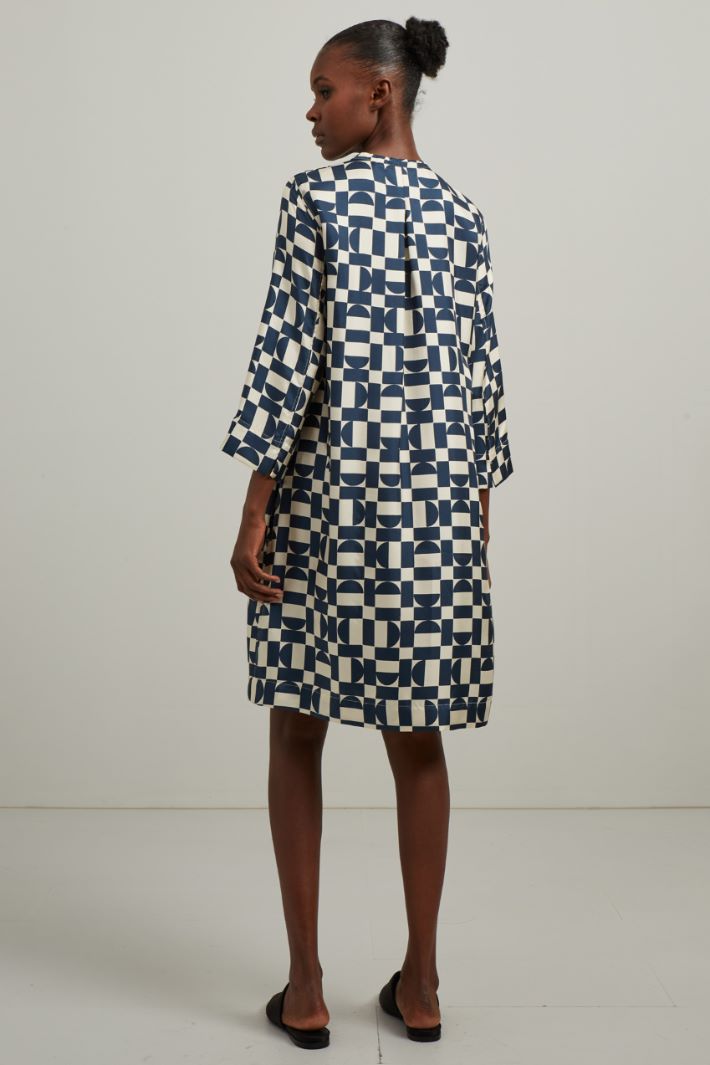 Abito corto in twill di seta - BLU SCURO BIANCO - Fashion Market - 4