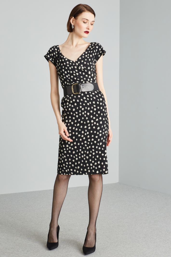 Abito con scollo a V incrociato - NERO BIANCO PANNA - Fashion Market
