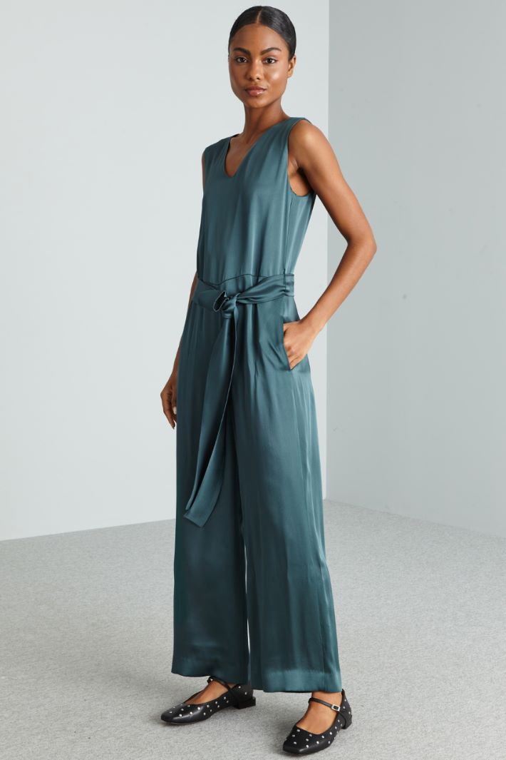Tuta fluida in raso - VERDE SCURO - Fashion Market - 2