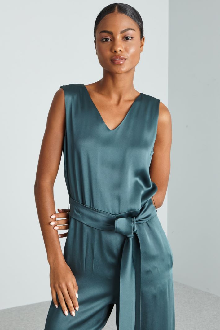 Tuta fluida in raso - VERDE SCURO - Fashion Market - 3