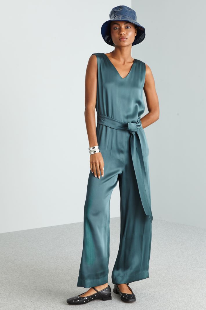 Tuta fluida in raso - VERDE SCURO - Fashion Market