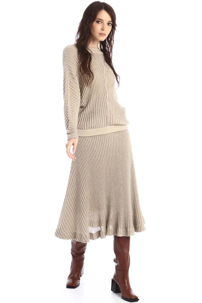 Gonna midi in maglia lamè - BEIGE - Fashion Market
