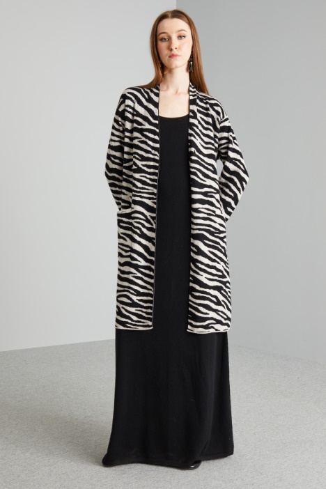 Cardigan jacquard con cintura - Fashion Market