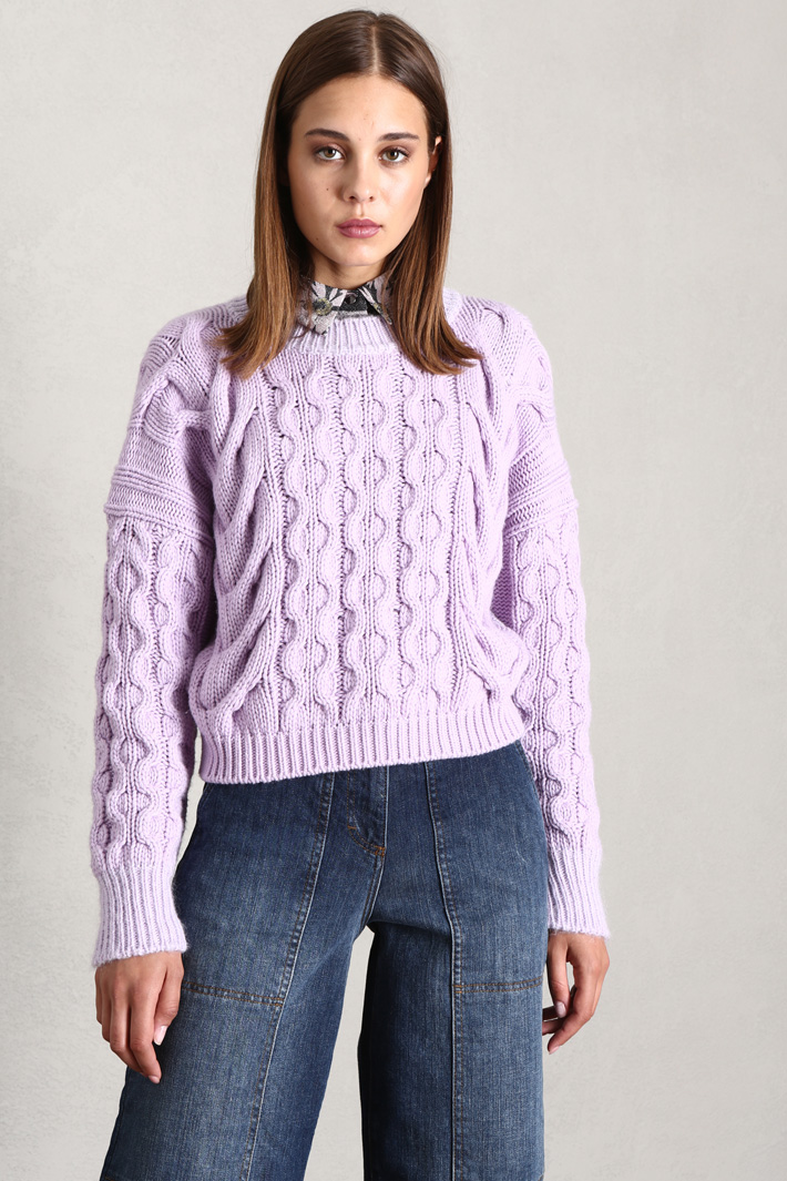 Maglia a trecce in lana - GLICINE - Fashion Market - 4
