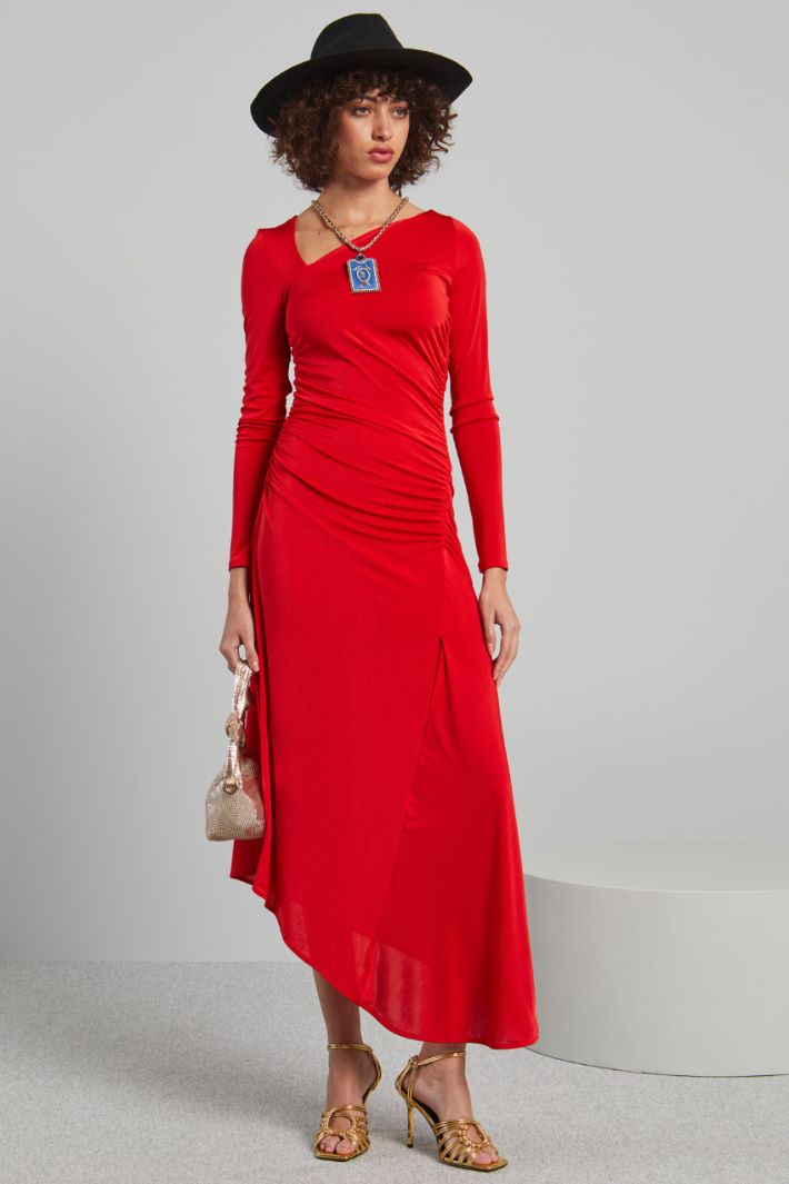 Abito asimmetrico in jersey - ROSSO FUOCO - Fashion Market