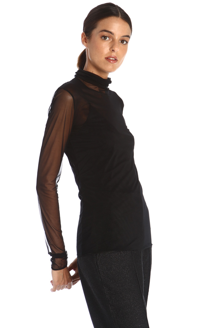 Top in jersey tulle - NERO - Fashion Market